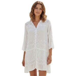 Melissa Odabash White Lace Crochet Rayon Beach Cover Up Dress Women's‎ Medium